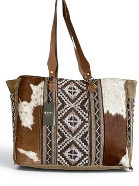 Myra Cowhide Weekender Bag Western Leather Duffel Travel Carry On Boho Cowgirl